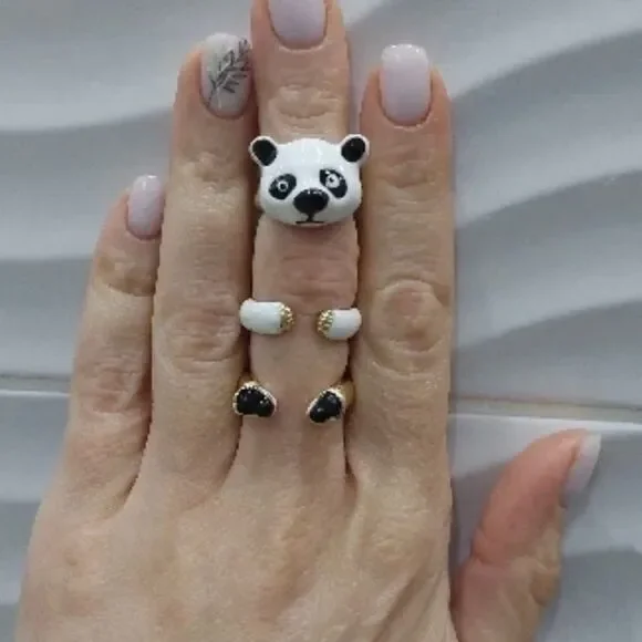 3Pcs Cute Panda Enamel Open Ring - Picture 2 of 2